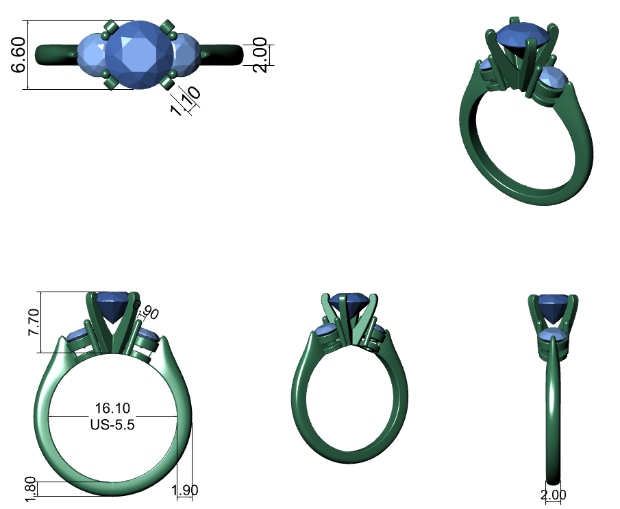 3D CAD design of the three-stone Mirroring